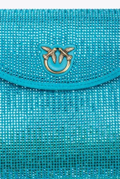 Sacs De Soirée|PINKO Love Bag Soft Envelope Full Strass Turquoise-Or Antique