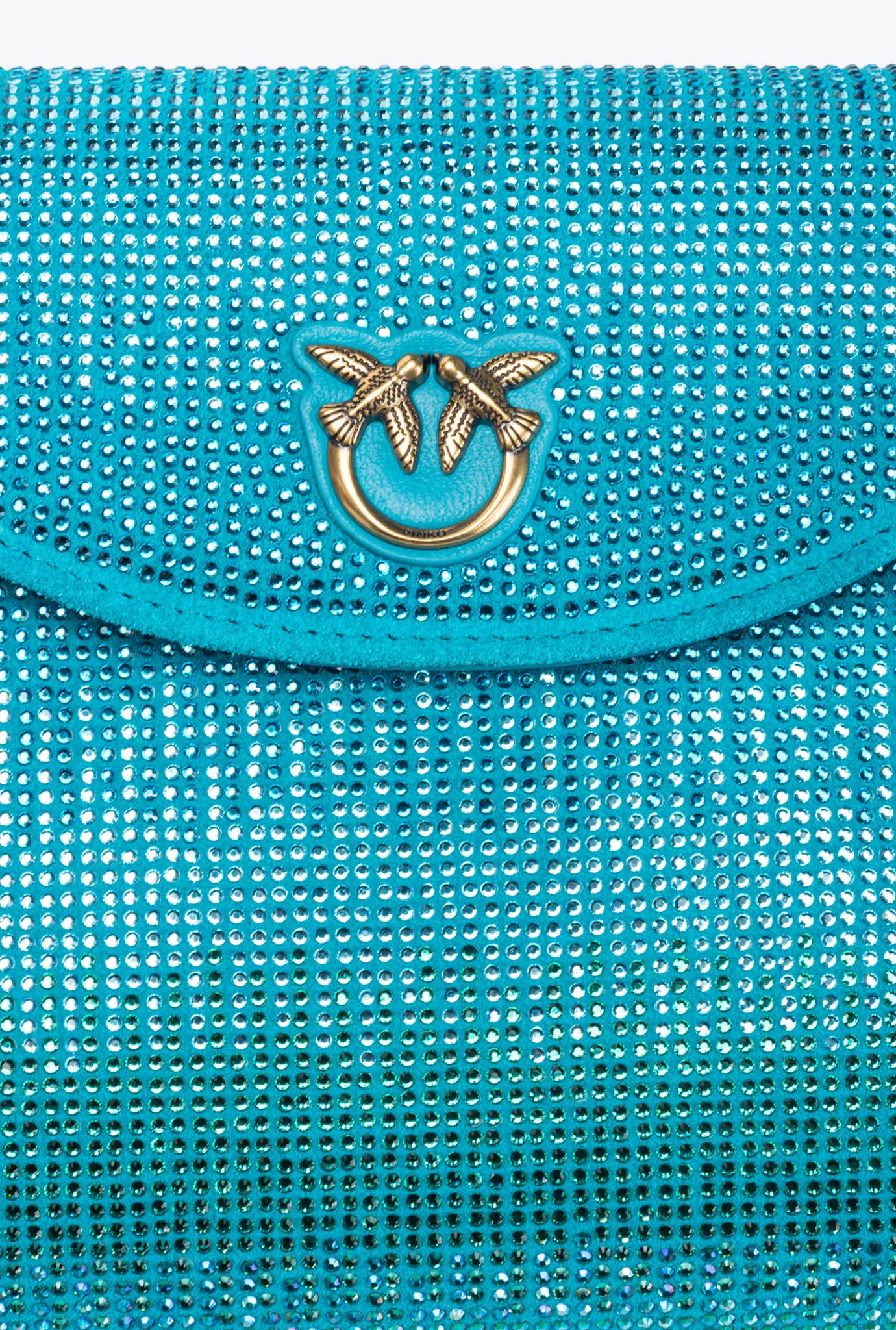 Sacs De Soirée|PINKO Love Bag Soft Envelope Full Strass Turquoise-Or Antique