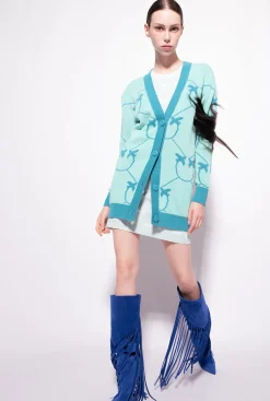 Pièces En Maille|PINKO Maxi Cardigan En Jacquard Monogram Vert D’Eau/Sarcelle