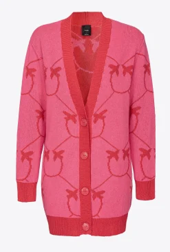 Pièces En Maille|PINKO Maxi Cardigan En Jacquard Monogram Fuchsia/Rouge