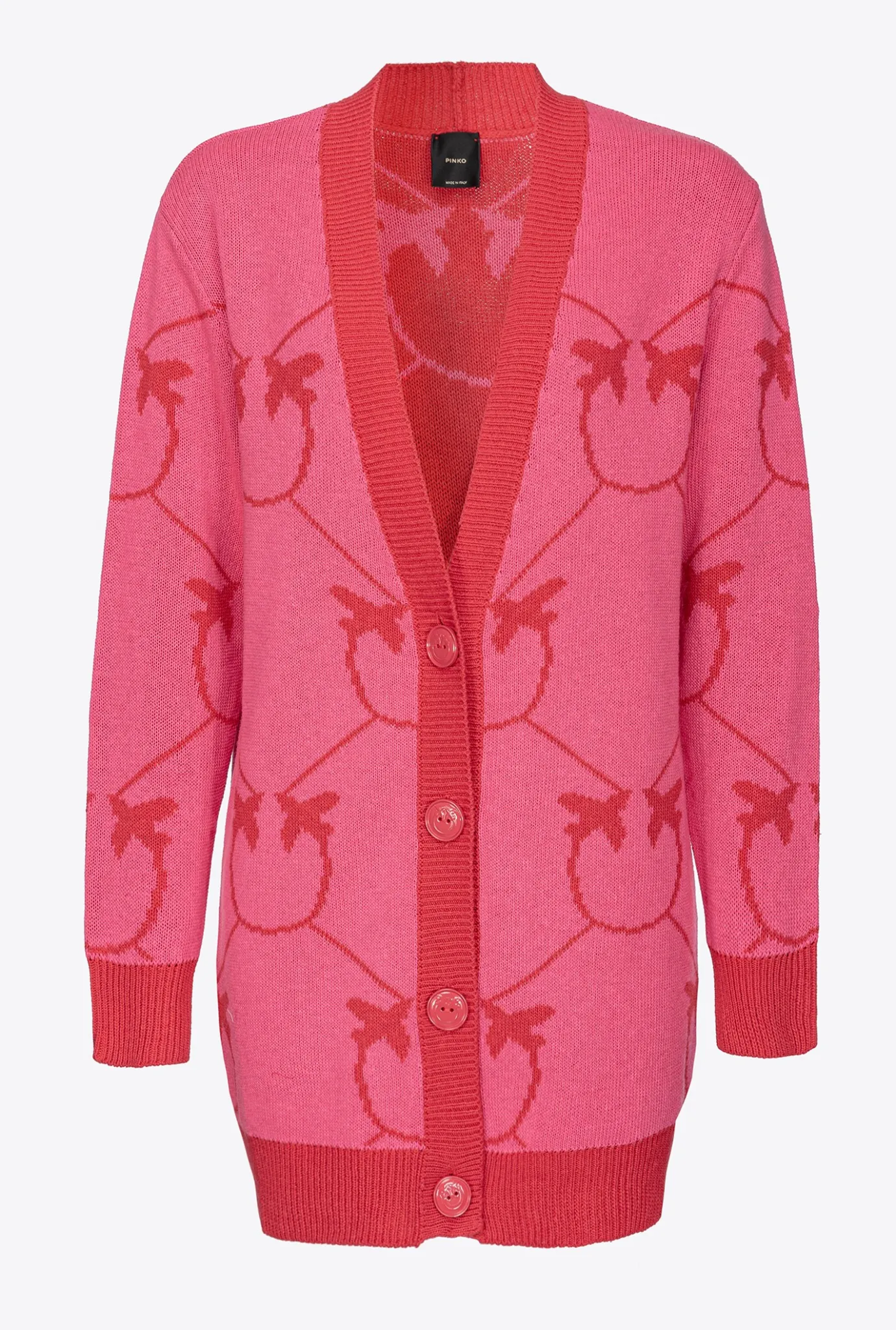 Pièces En Maille|PINKO Maxi Cardigan En Jacquard Monogram Fuchsia/Rouge