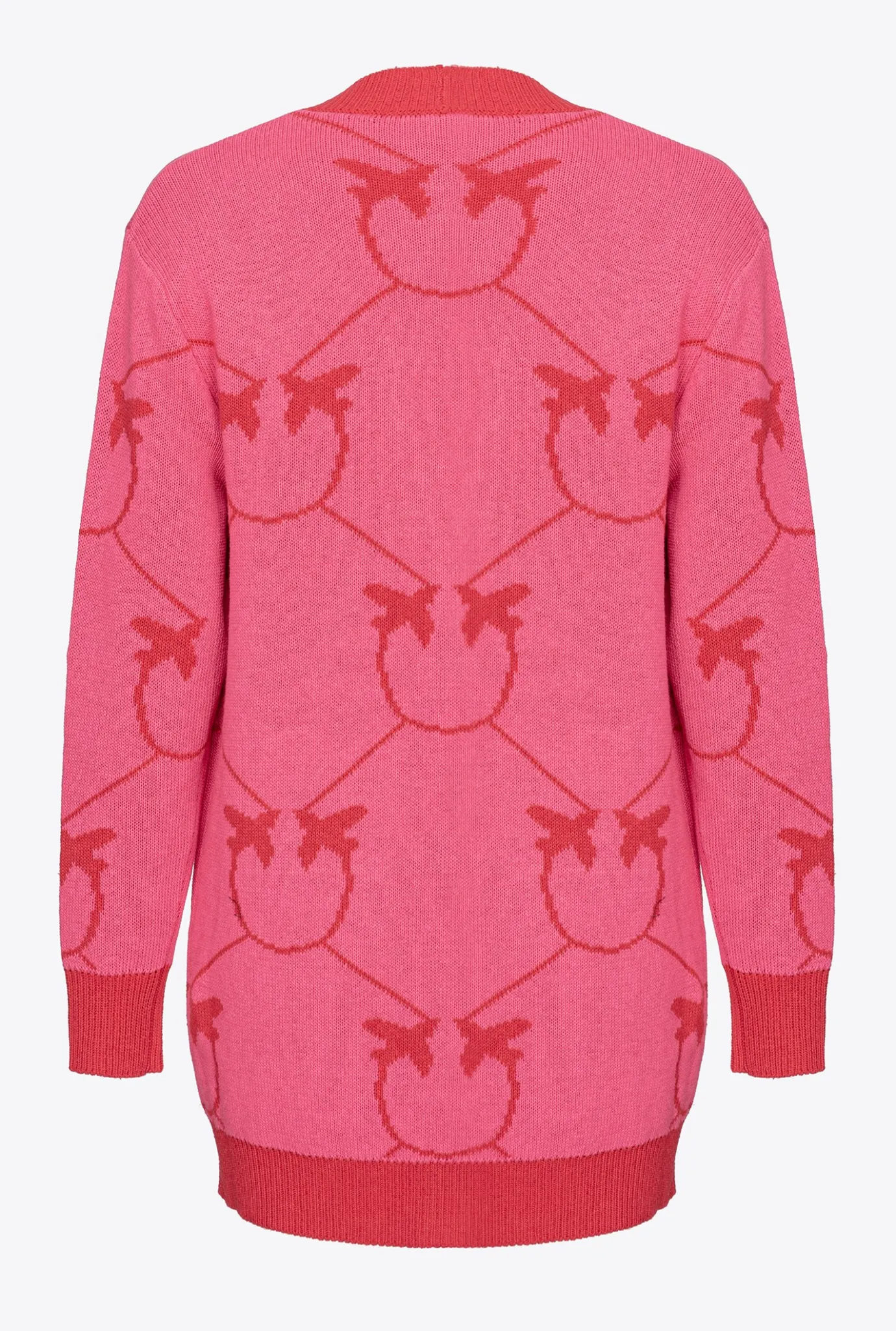 Pièces En Maille|PINKO Maxi Cardigan En Jacquard Monogram Fuchsia/Rouge
