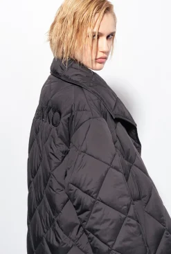 Vêtements D'extérieur|PINKO Maxi Manteau Matelasse A Broderie Noir Limousine