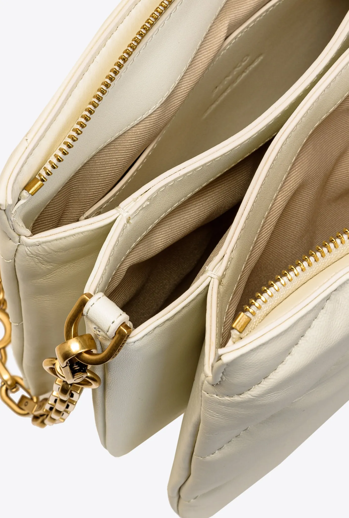 Sacs À Bandoulière|PINKO Medium Twins Bag Maxi Quilt Blanc+Blanc-Or Antique