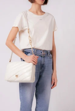 Sacs À Bandoulière|PINKO Medium Twins Bag Maxi Quilt Blanc+Blanc-Or Antique