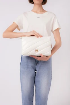 Sacs À Bandoulière|PINKO Medium Twins Bag Maxi Quilt Blanc+Blanc-Or Antique