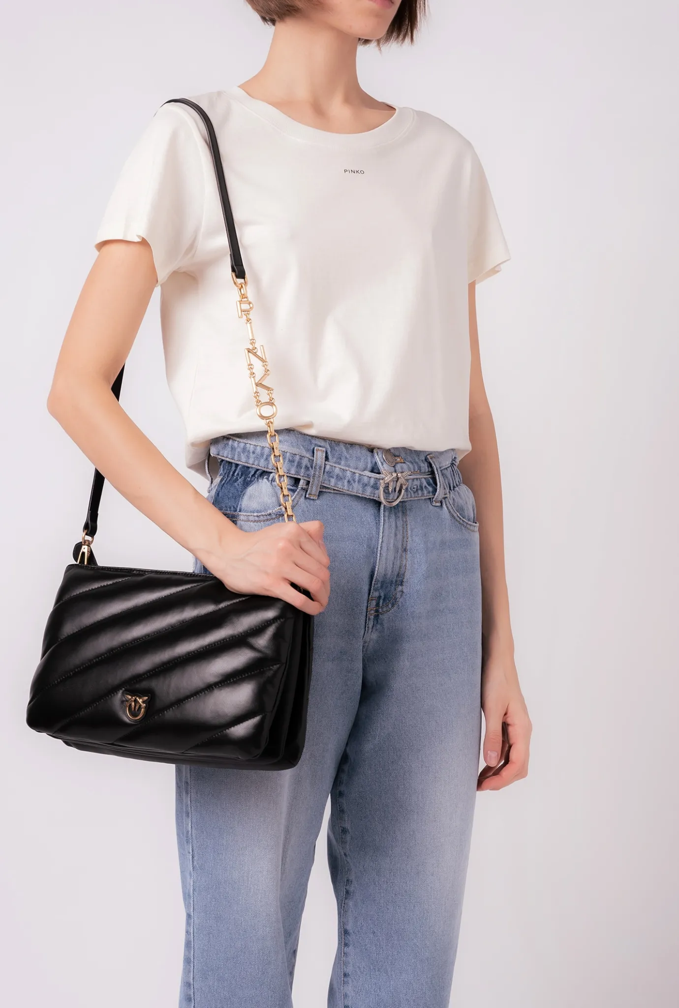 Sacs À Bandoulière|PINKO Medium Twins Bag Maxi Quilt Noir-Vieil Or