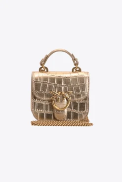 Sacs À Main|PINKO Micro Love Bag Bell Croco Or-Or Antique