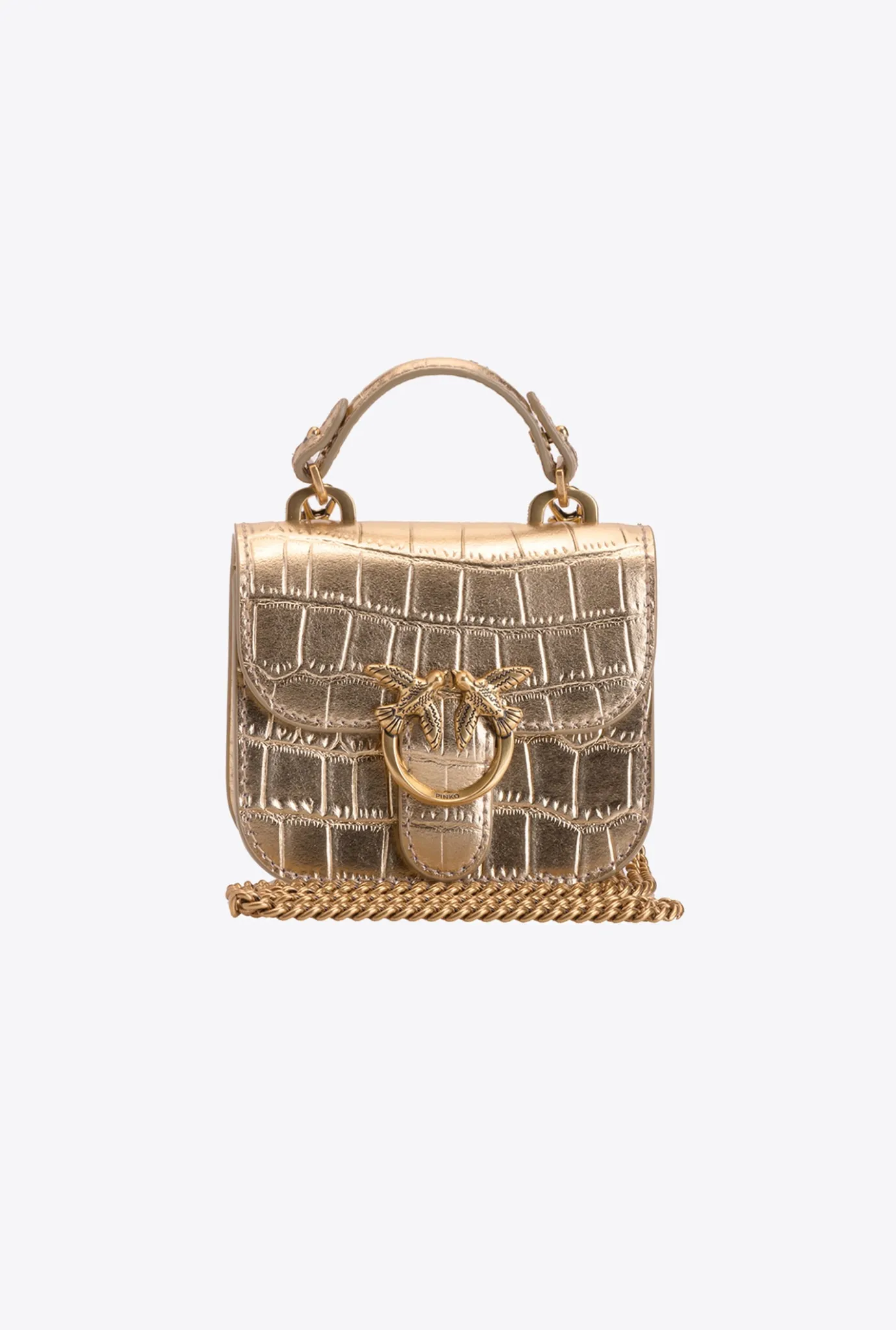 Sacs À Main|PINKO Micro Love Bag Bell Croco Or-Or Antique