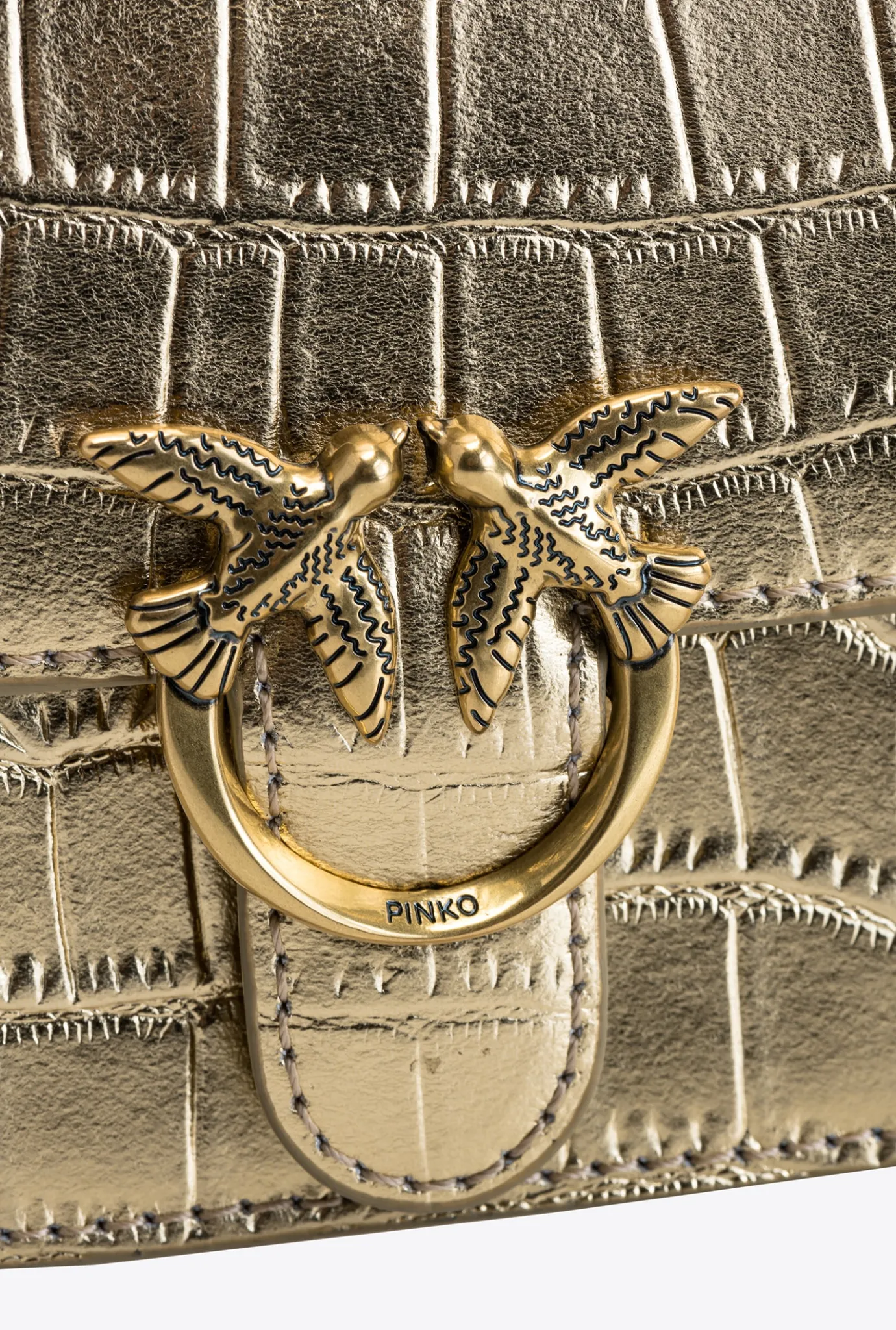 Sacs À Main|PINKO Micro Love Bag Bell Croco Or-Or Antique