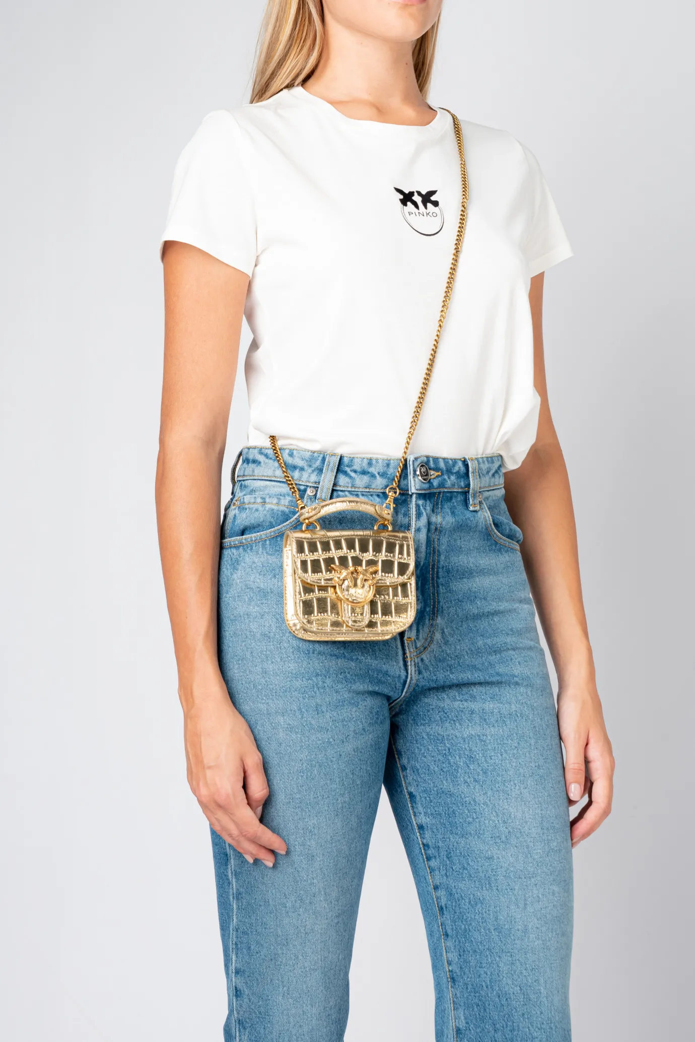 Sacs À Main|PINKO Micro Love Bag Bell Croco Or-Or Antique