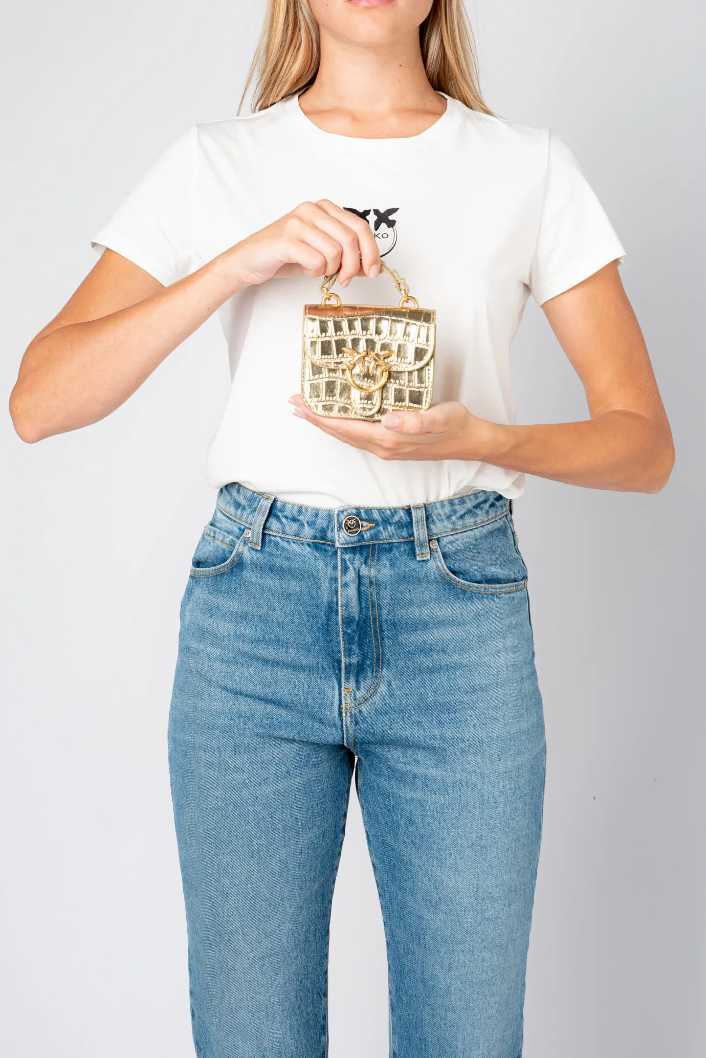 Sacs À Main|PINKO Micro Love Bag Bell Croco Or-Or Antique