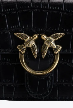 Sacs De Soirée|PINKO Micro Love Bag Bell Croco Noir-Vieil Or