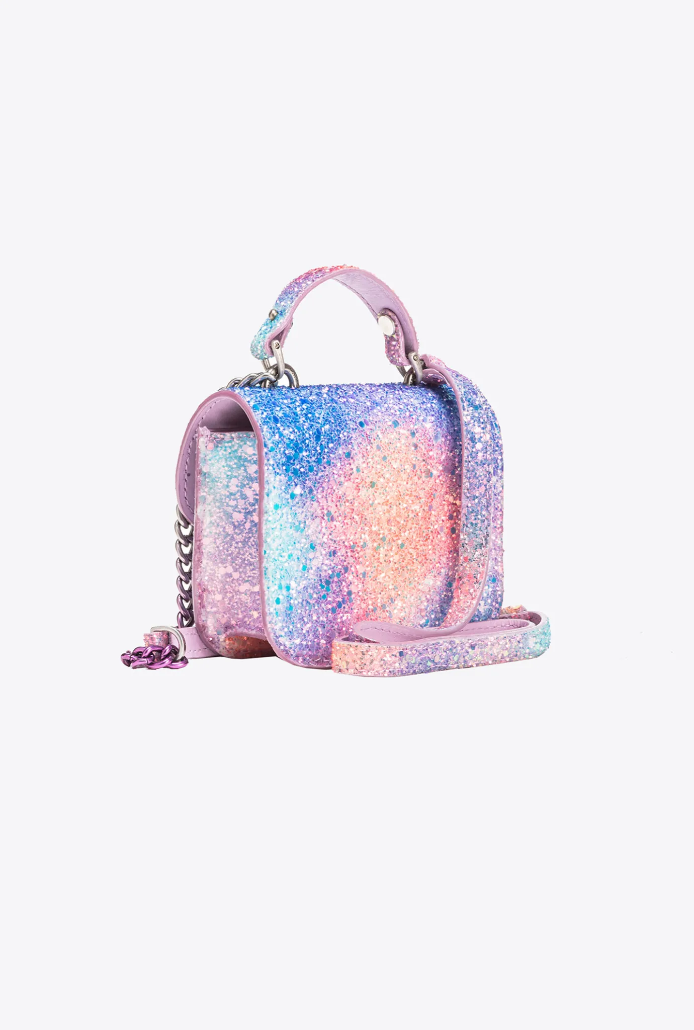 Sacs De Soirée|PINKO Micro Love Bag Bell Paillete Galleria Rose Multicolore-Vieil Argent
