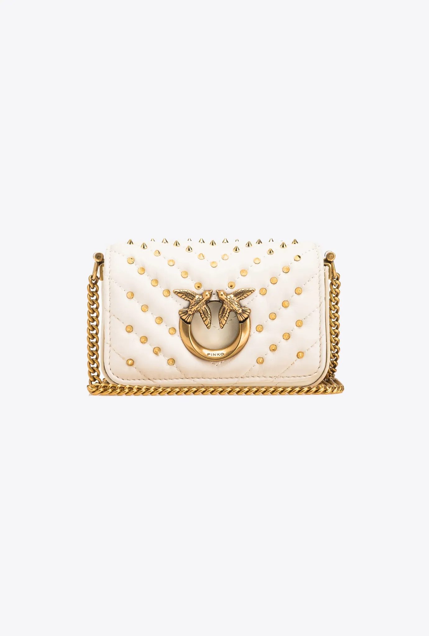 Sacs De Soirée|PINKO Micro Love Bag Click Chevron Studs Blanc+Blanc-Or Antique
