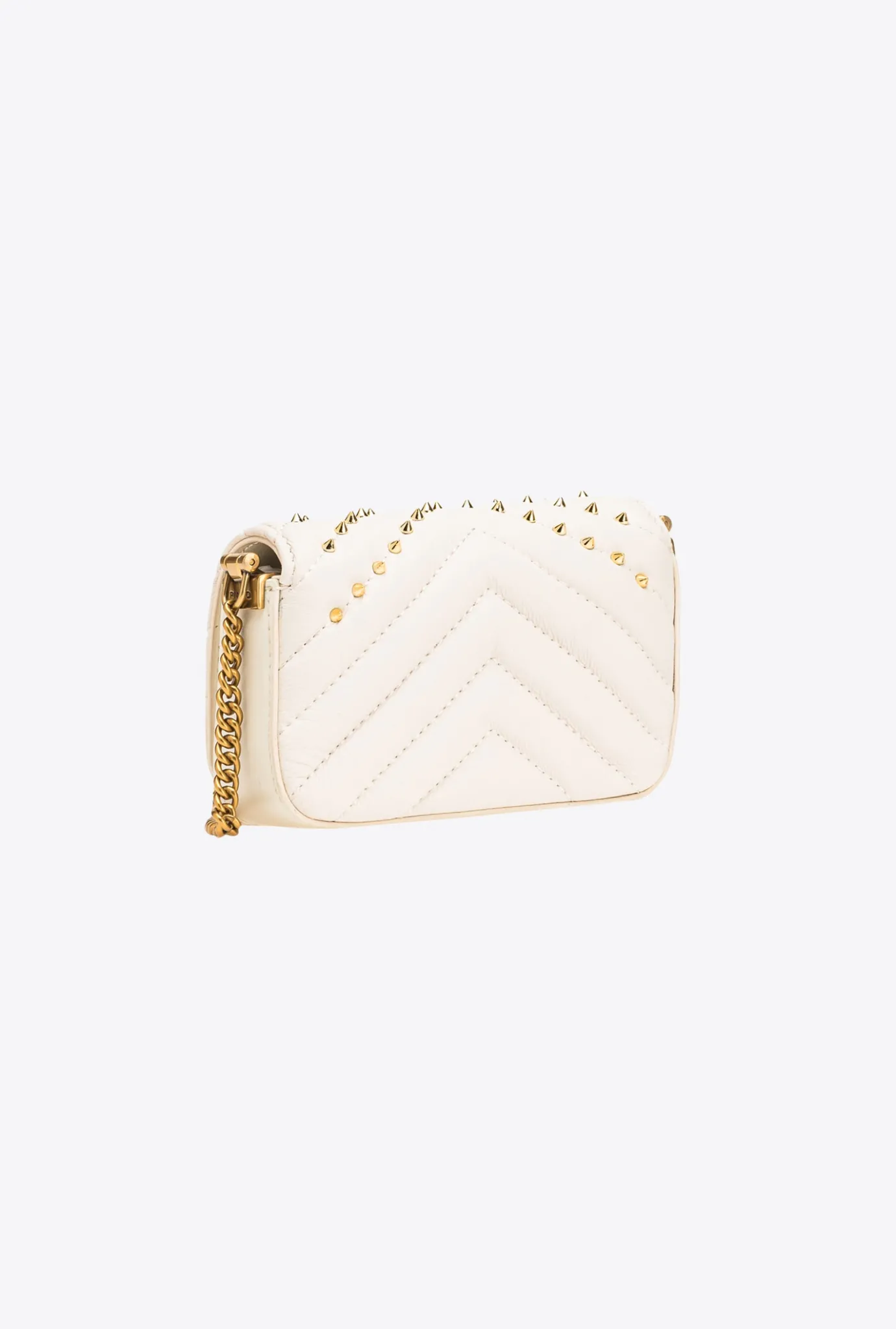 Sacs De Soirée|PINKO Micro Love Bag Click Chevron Studs Blanc+Blanc-Or Antique