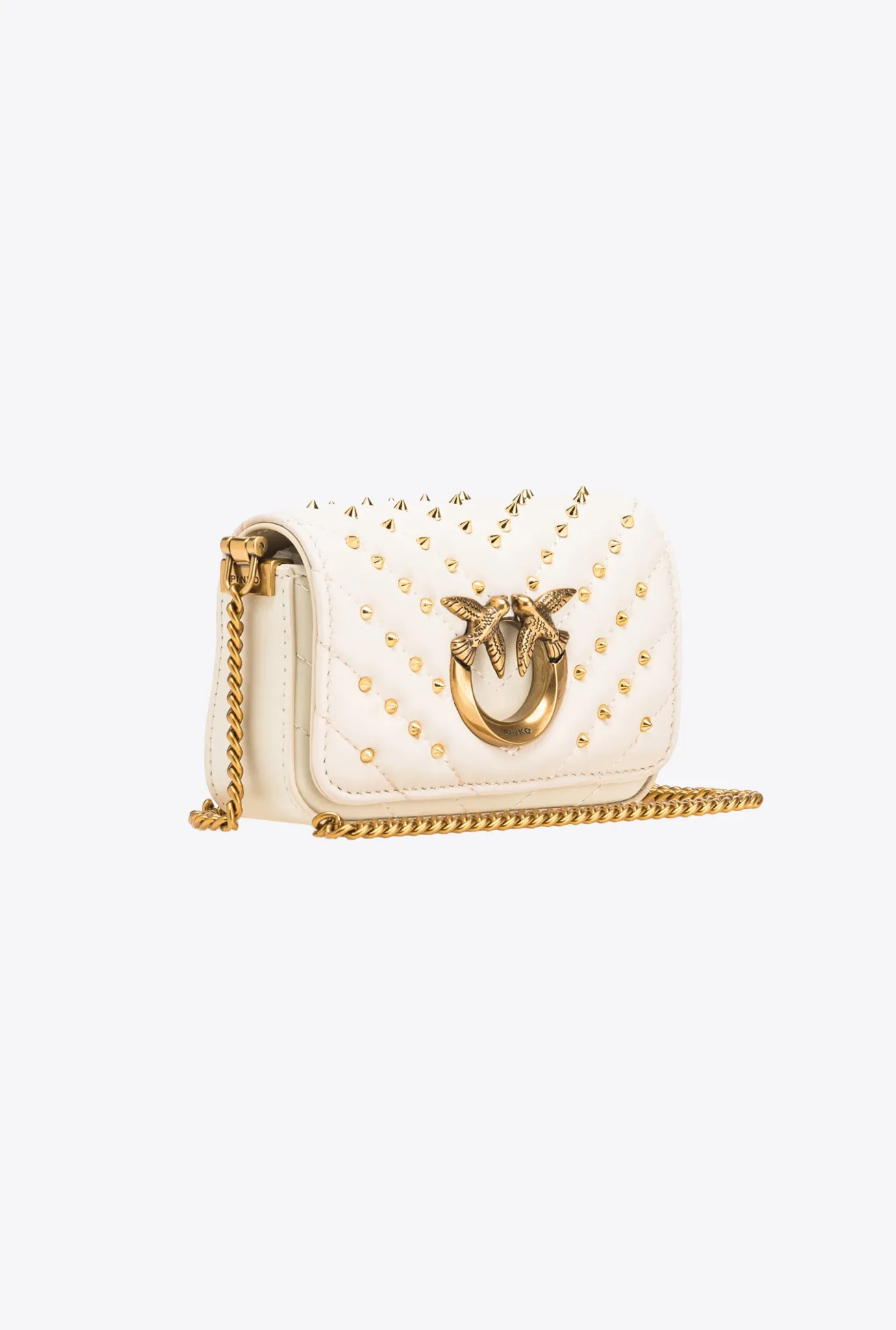 Sacs De Soirée|PINKO Micro Love Bag Click Chevron Studs Blanc+Blanc-Or Antique