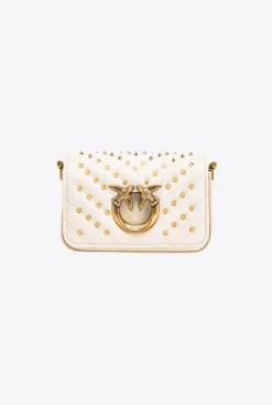 Sacs De Soirée|PINKO Micro Love Bag Click Chevron Studs Blanc+Blanc-Or Antique