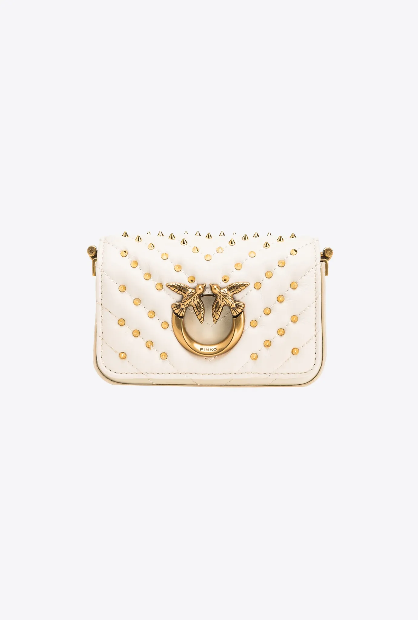Sacs De Soirée|PINKO Micro Love Bag Click Chevron Studs Blanc+Blanc-Or Antique