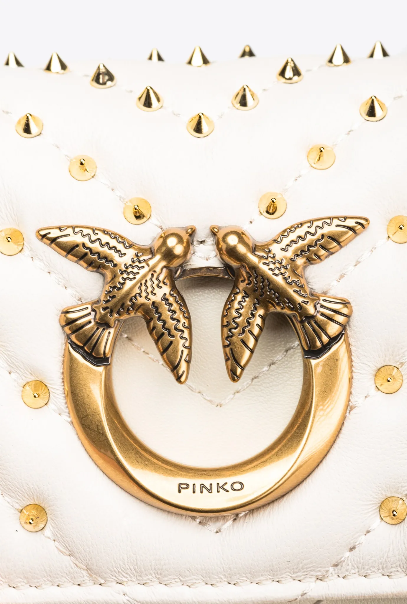 Sacs De Soirée|PINKO Micro Love Bag Click Chevron Studs Blanc+Blanc-Or Antique
