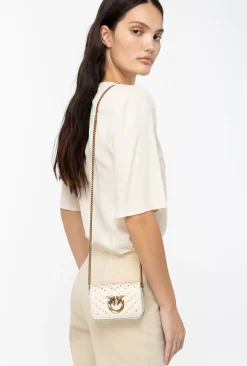 Sacs De Soirée|PINKO Micro Love Bag Click Chevron Studs Blanc+Blanc-Or Antique