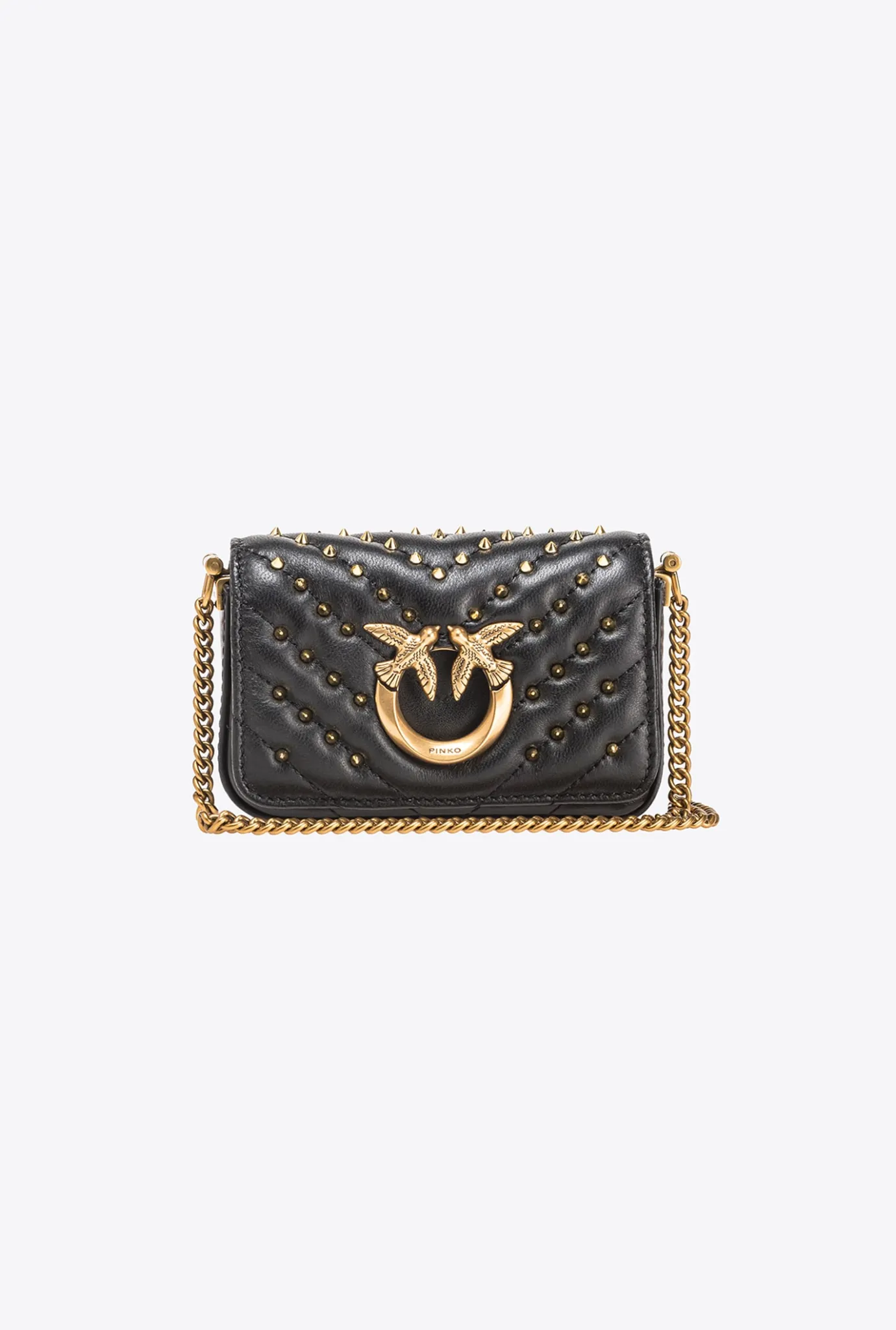 Micro Love Bag|PINKO Micro Love Bag Click Chevron Studs Noir-Vieil Or