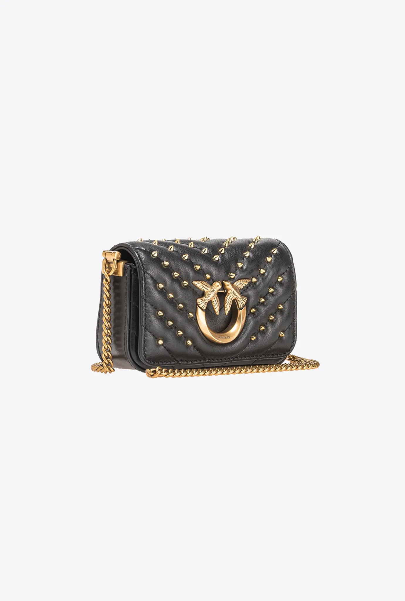 Micro Love Bag|PINKO Micro Love Bag Click Chevron Studs Noir-Vieil Or