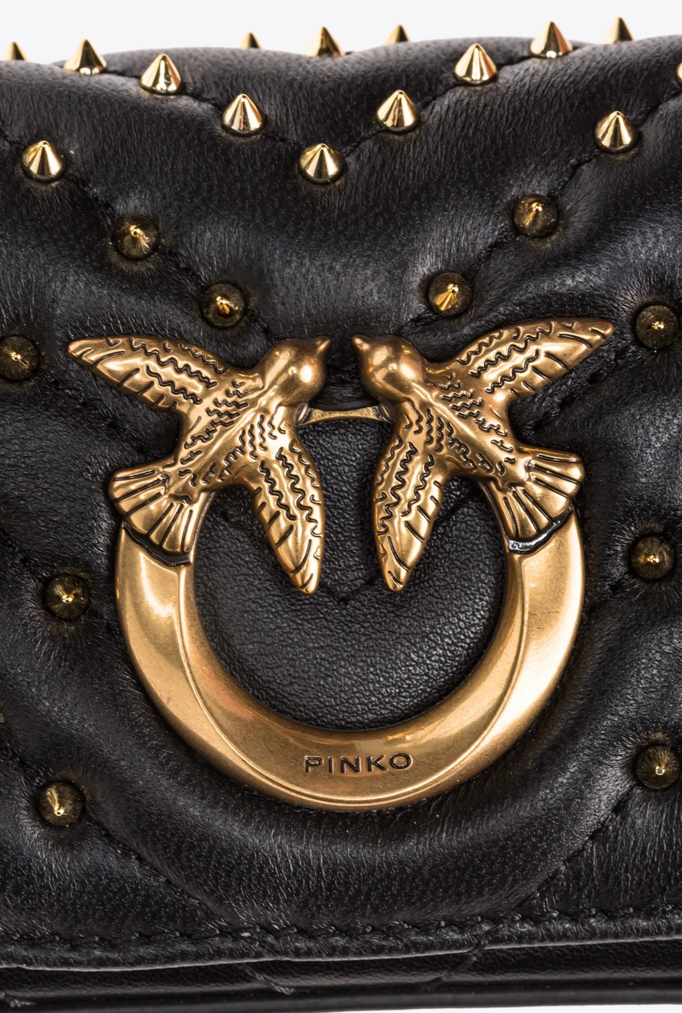 Micro Love Bag|PINKO Micro Love Bag Click Chevron Studs Noir-Vieil Or
