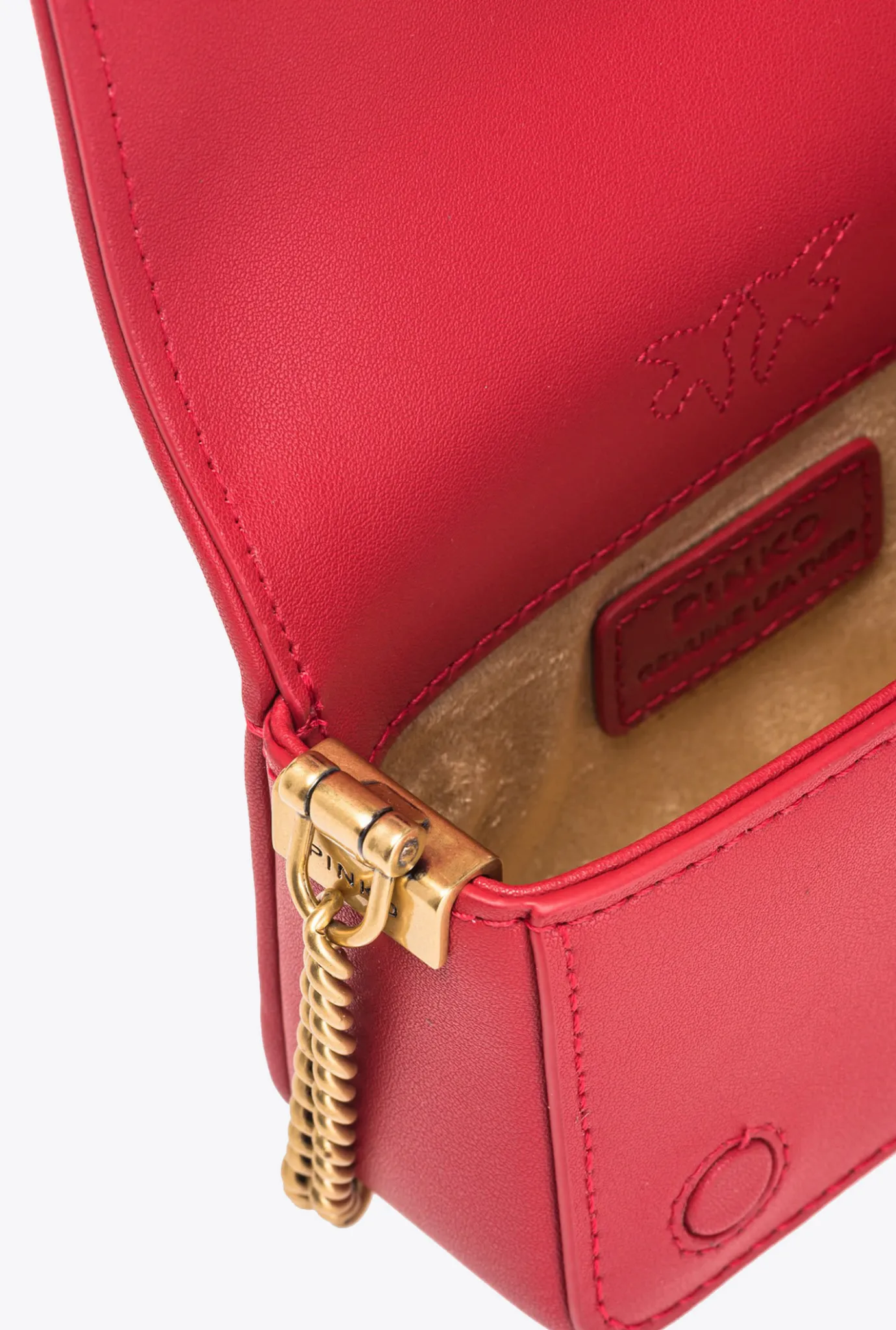 Sacs De Soirée|PINKO Micro Love Bag Click Full Strass Rouge Grenat-Or Antique