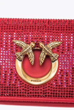 Sacs De Soirée|PINKO Micro Love Bag Click Full Strass Rouge Grenat-Or Antique