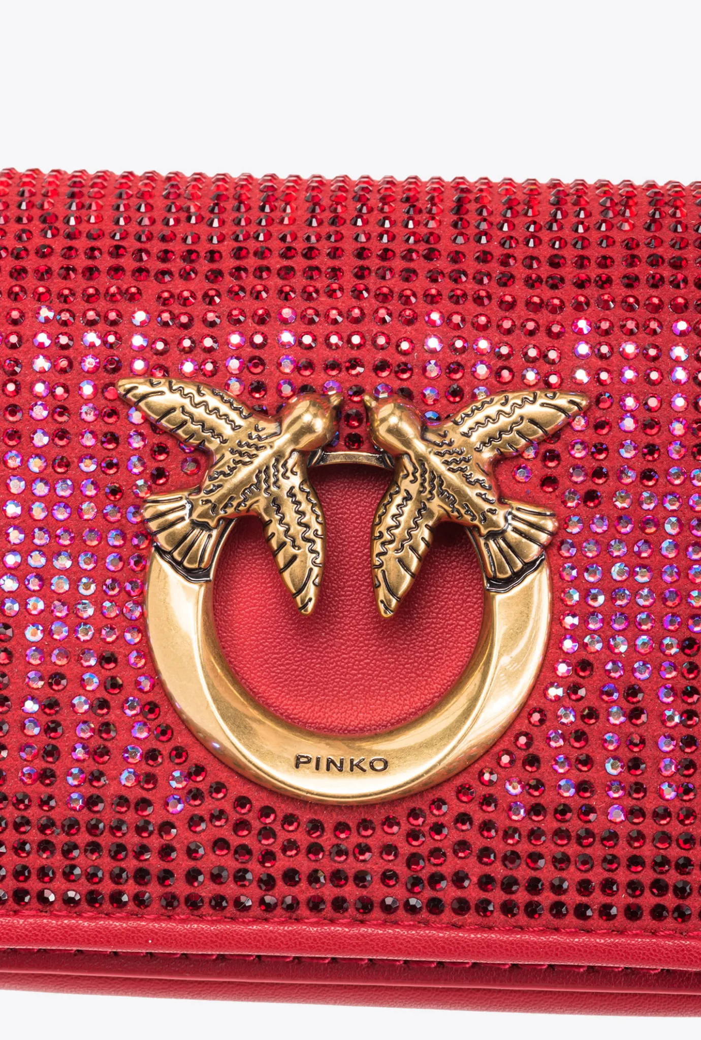 Sacs De Soirée|PINKO Micro Love Bag Click Full Strass Rouge Grenat-Or Antique
