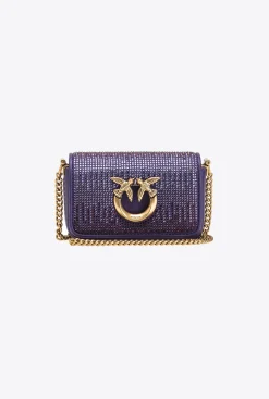 Sacs De Soirée|PINKO Micro Love Bag Click Full Strass Violet Frangipanier-Or Antique