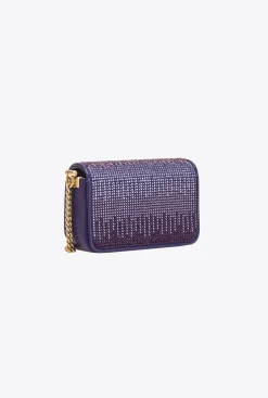 Sacs De Soirée|PINKO Micro Love Bag Click Full Strass Violet Frangipanier-Or Antique