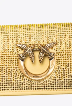 Sacs De Soirée|PINKO Micro Love Bag Click Full Strass Jaune Aqueux-Or Antique