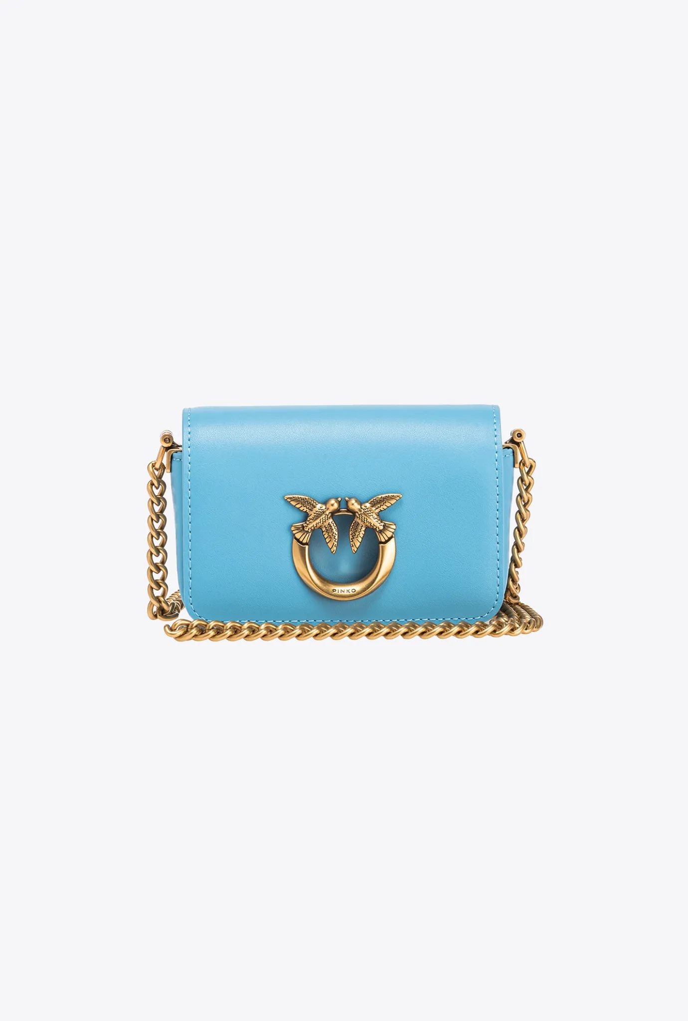 Micro Love Bag|PINKO Micro Love Bag Click Simply Bleu Ciel-Or Antique