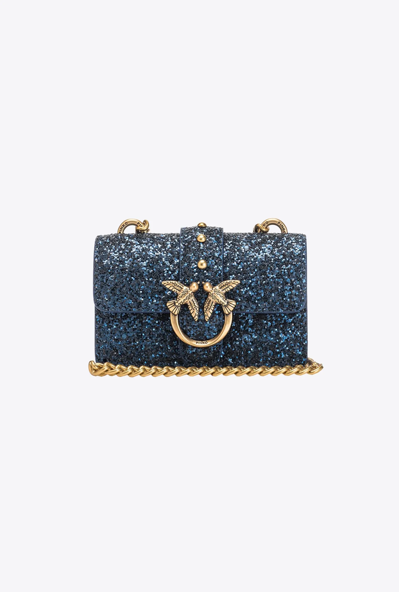 Sacs De Soirée|PINKO Micro Love Bag Grainy Glitter Bleu Clematite-Or Antique