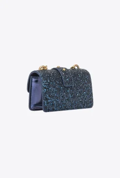 Sacs De Soirée|PINKO Micro Love Bag Grainy Glitter Bleu Clematite-Or Antique