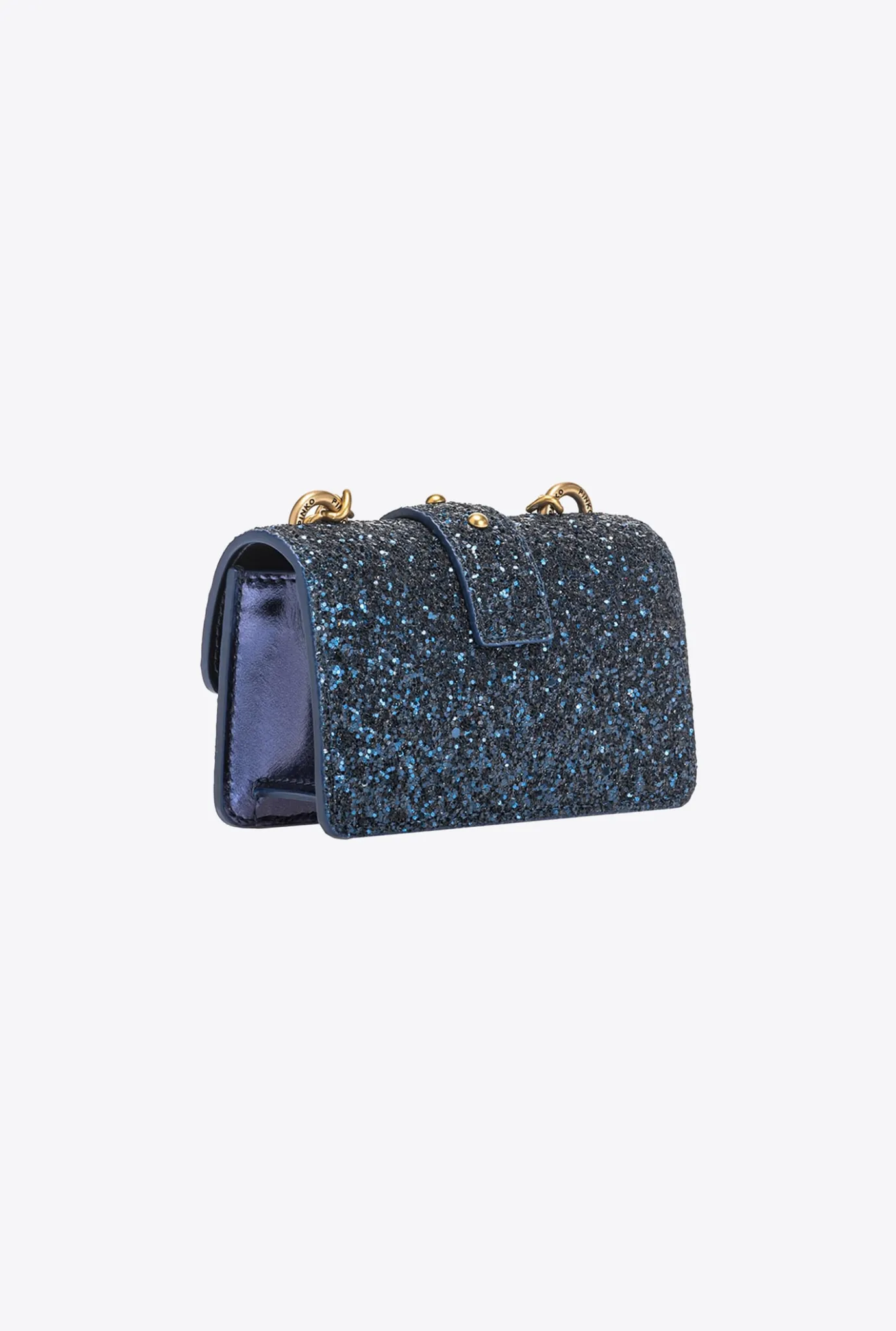 Sacs De Soirée|PINKO Micro Love Bag Grainy Glitter Bleu Clematite-Or Antique