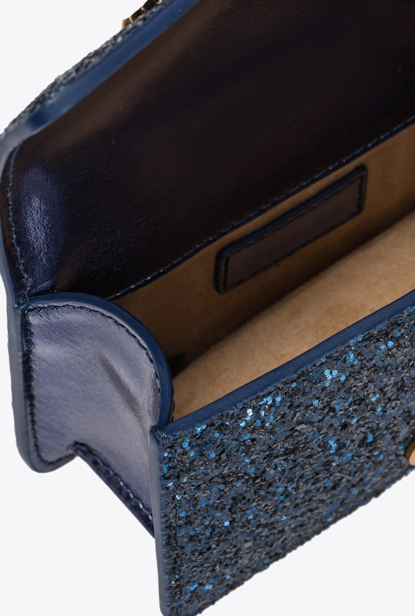 Sacs De Soirée|PINKO Micro Love Bag Grainy Glitter Bleu Clematite-Or Antique