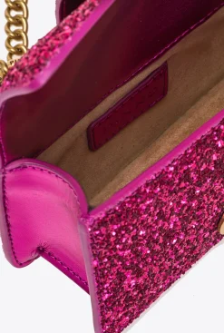 Sacs De Soirée|PINKO Micro Love Bag Grainy Glitter Rose Pinko-Or Antique