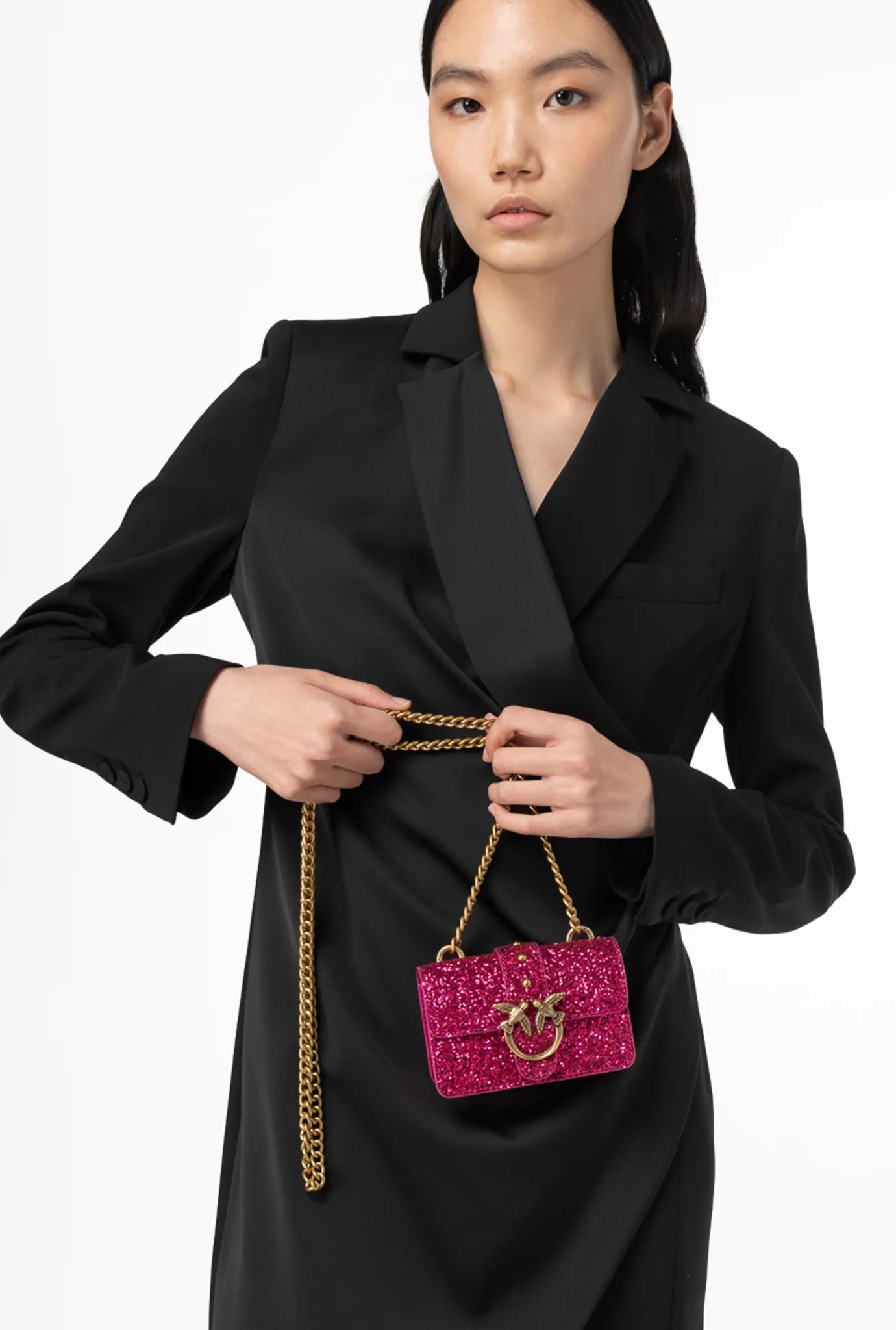 Sacs De Soirée|PINKO Micro Love Bag Grainy Glitter Rose Pinko-Or Antique