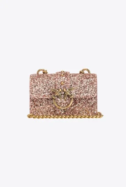 Sacs De Soirée|PINKO Micro Love Bag Grainy Glitter Rose/Rose Poudre-Or Antique