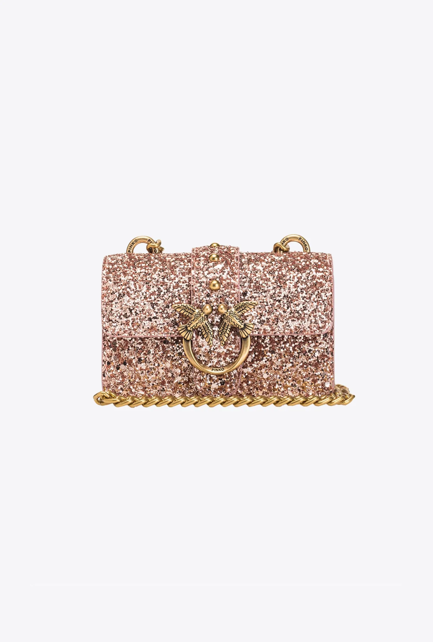 Sacs De Soirée|PINKO Micro Love Bag Grainy Glitter Rose/Rose Poudre-Or Antique