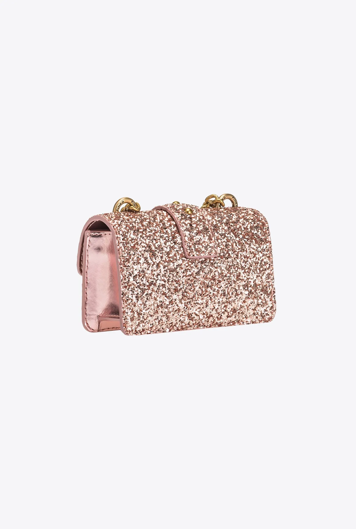Sacs De Soirée|PINKO Micro Love Bag Grainy Glitter Rose/Rose Poudre-Or Antique
