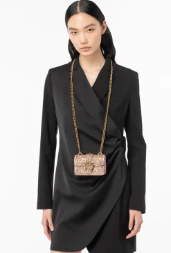 Sacs De Soirée|PINKO Micro Love Bag Grainy Glitter Rose/Rose Poudre-Or Antique