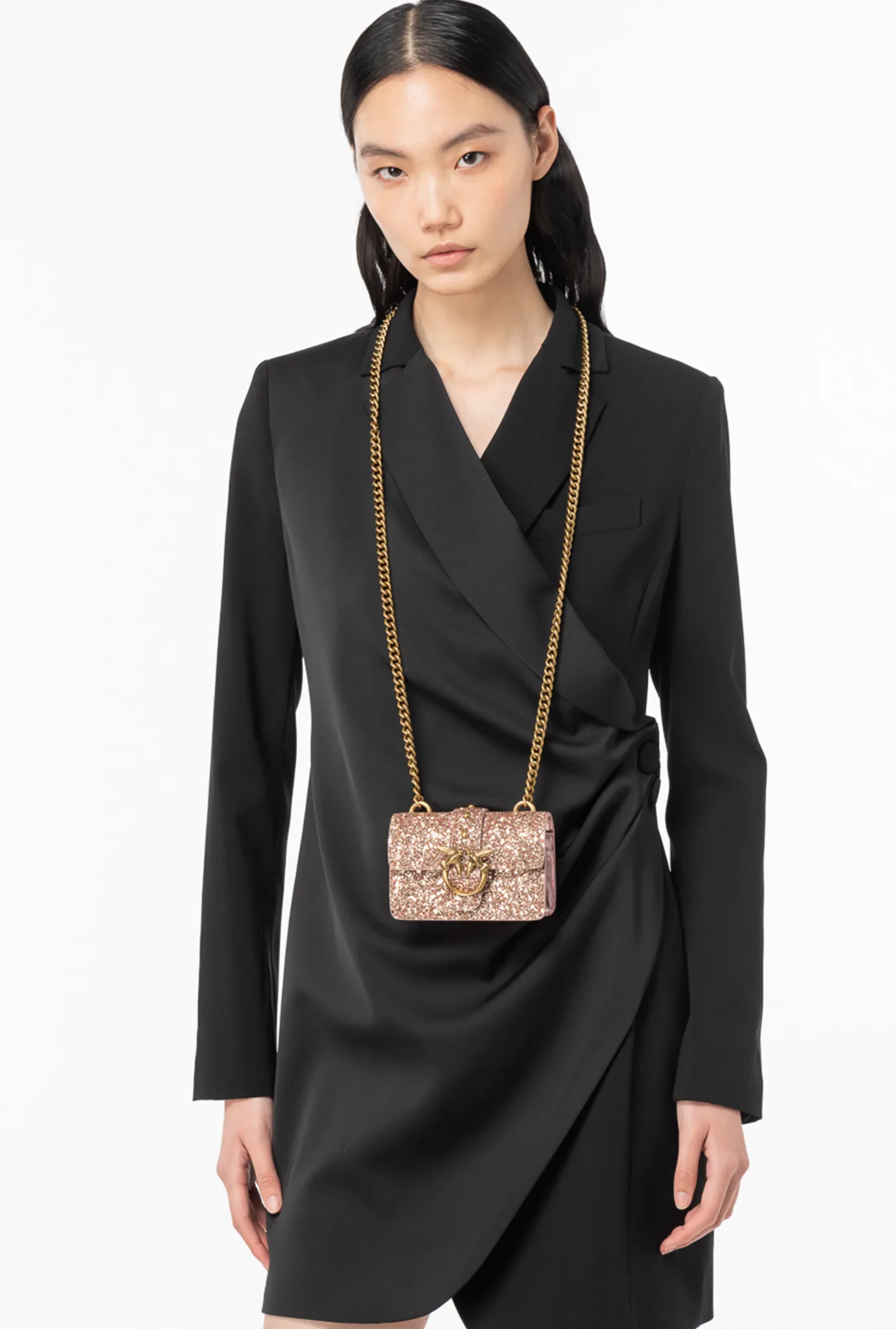 Sacs De Soirée|PINKO Micro Love Bag Grainy Glitter Rose/Rose Poudre-Or Antique