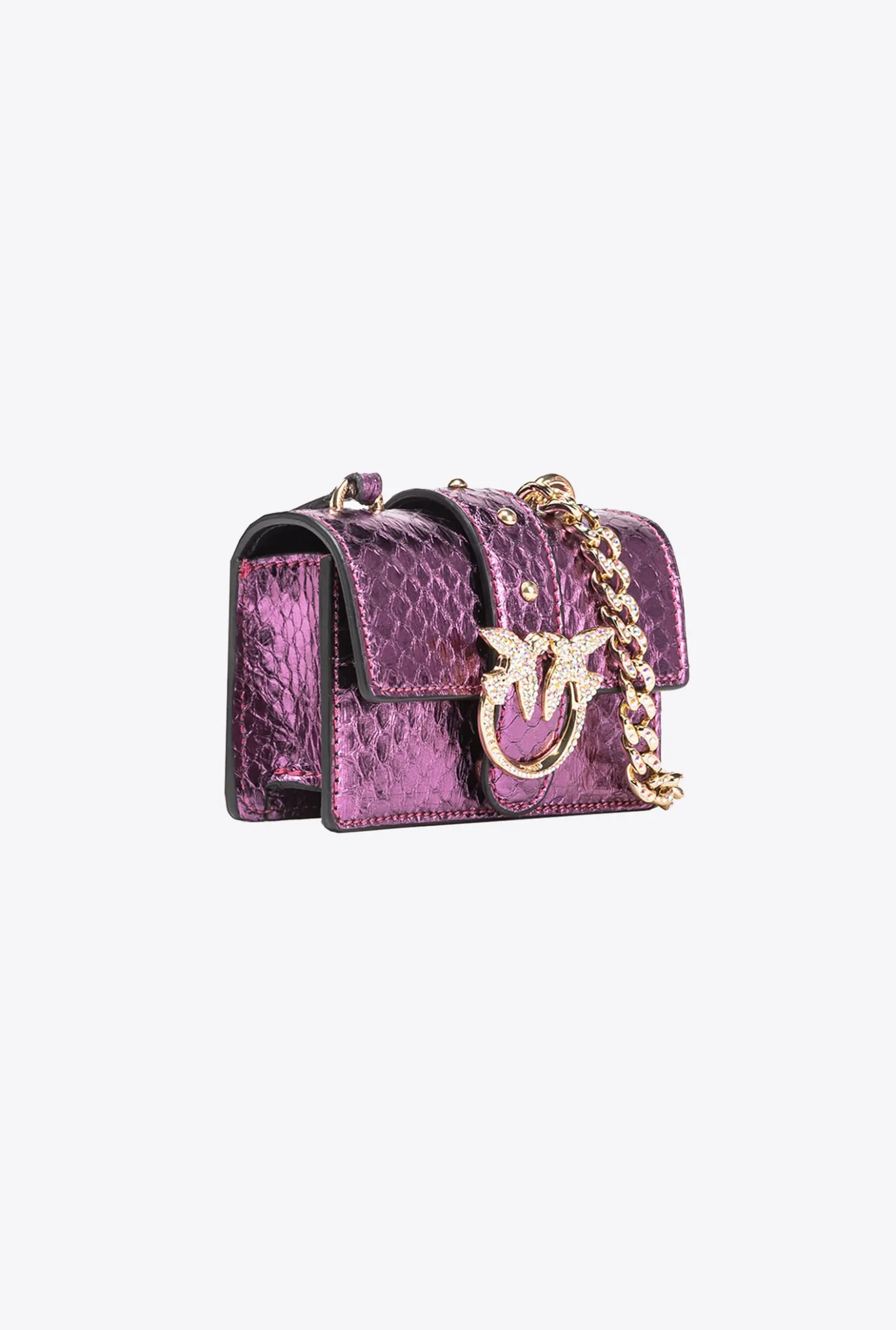 Sacs De Soirée|PINKO Micro Love Bag One En Reptile Lame Galleria Violet-Or Brillant