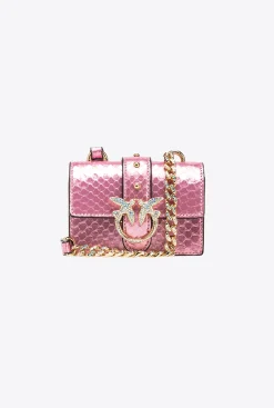 Sacs De Soirée|PINKO Micro Love Bag One En Reptile Lame Galleria Rose Poudre-Or Brillant