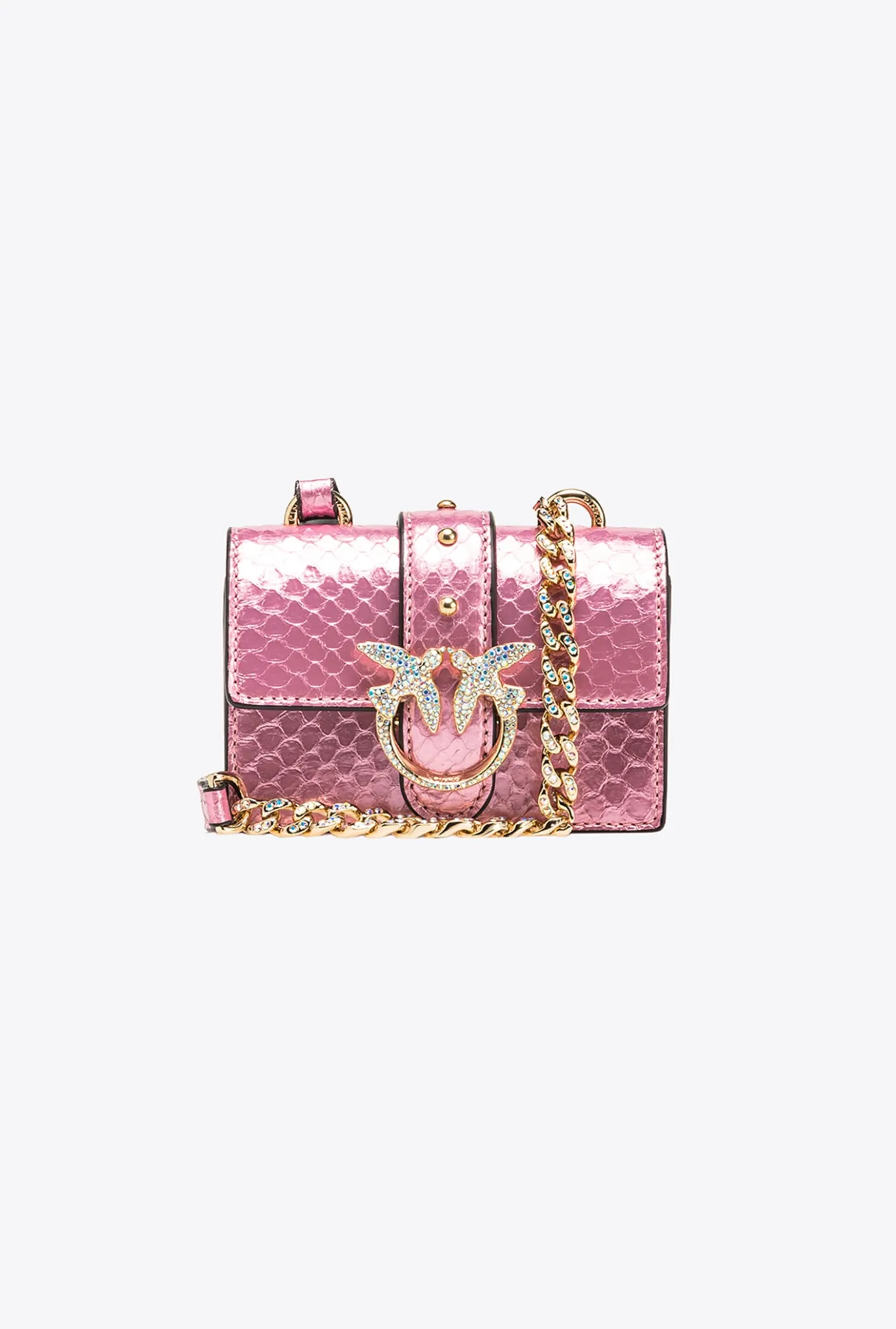 Sacs De Soirée|PINKO Micro Love Bag One En Reptile Lame Galleria Rose Poudre-Or Brillant
