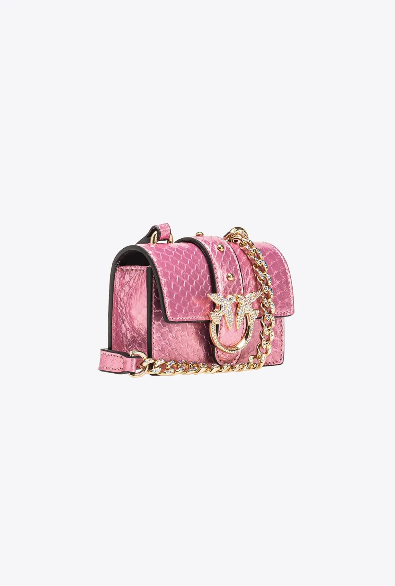 Sacs De Soirée|PINKO Micro Love Bag One En Reptile Lame Galleria Rose Poudre-Or Brillant